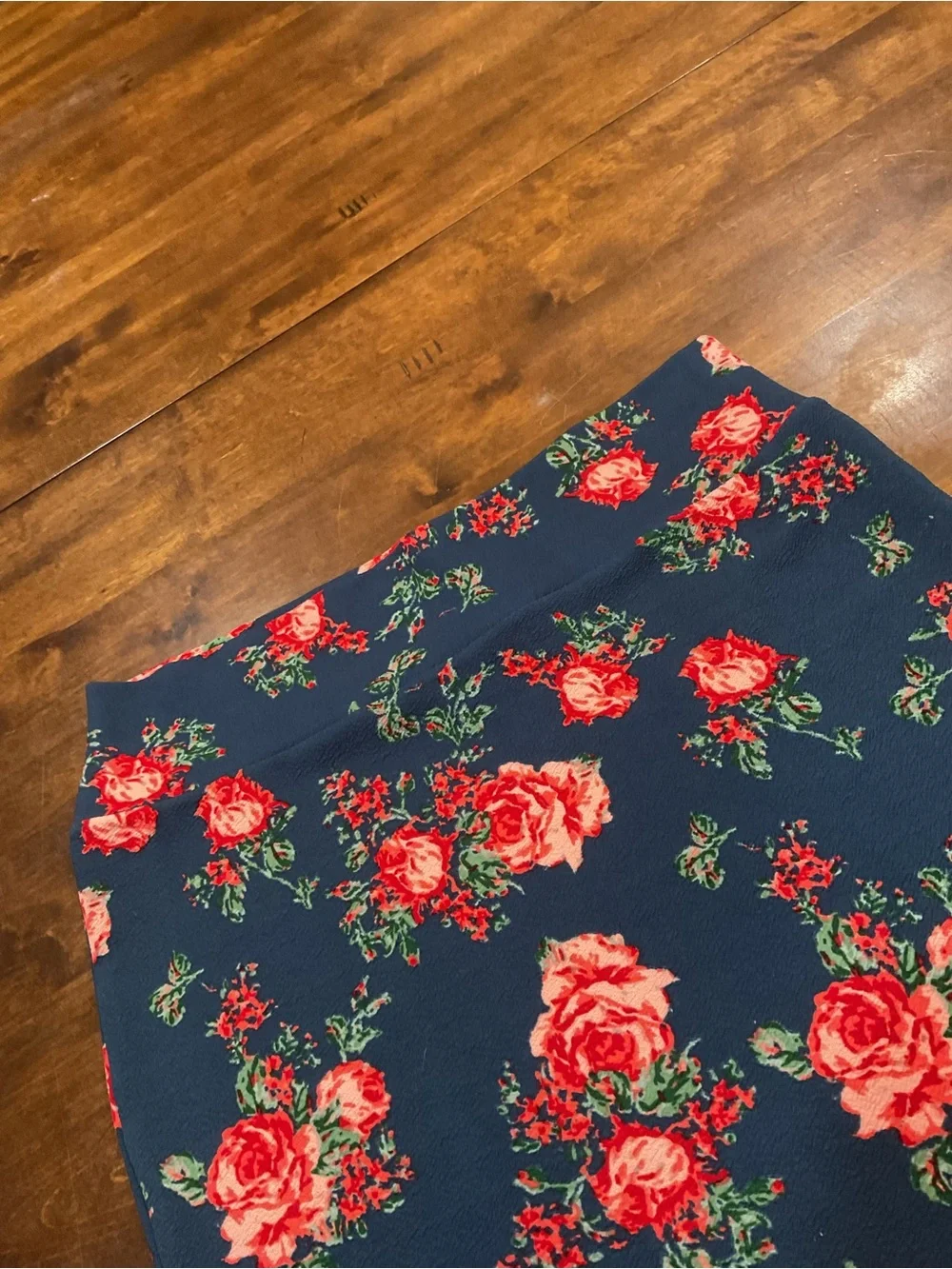 LuLaRoe Navy Pencil Skirt with Red Floral Print